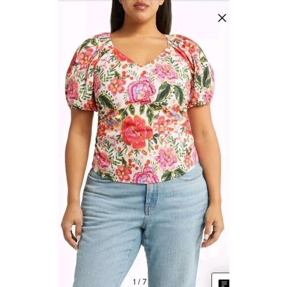 LEOTA Elsa Floral Print Stretch Organic Cotton Top Size 2X NWT MSRP $138 - Picture 1 of 13